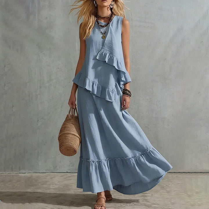 Solid color loose sleeveless long dress