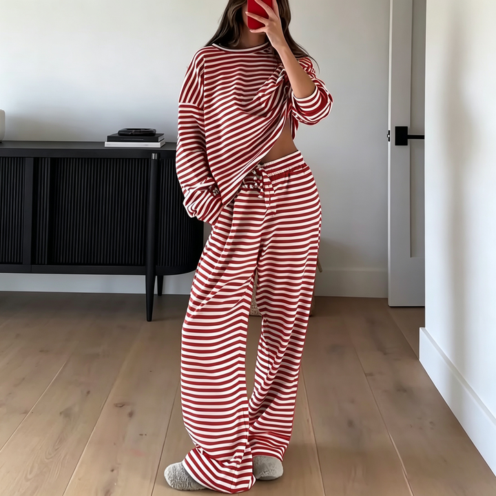 Cozy Striped Long‑Sleeve Casual Loungewear Set