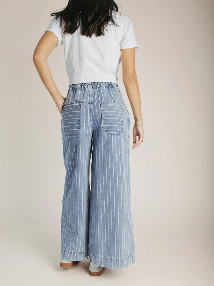 High-Waisted Denim Wide Leg Pants with Corset Waist
