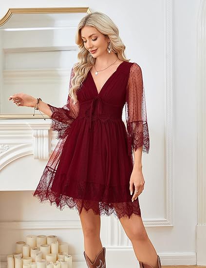 Beige Polka Dot Mesh Lace Mini Dress