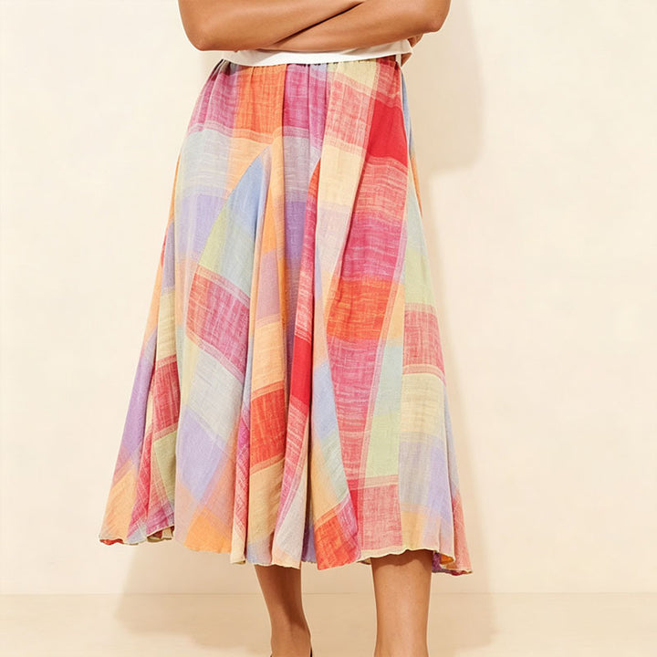 Mid-length colorful plaid skirt