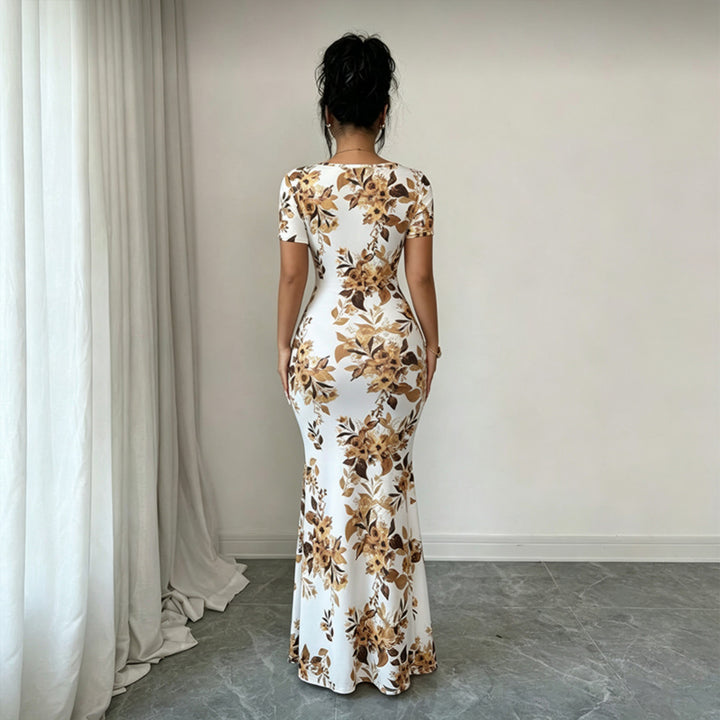 Square Neck Floral Slit Mermaid Maxi Dress