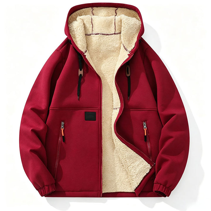Fleece-lined loose-fitting casual hooded jacket