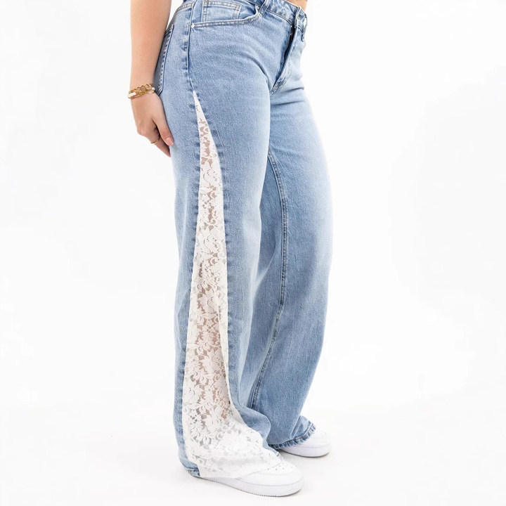 Lace Panel Straight Leg Jeans