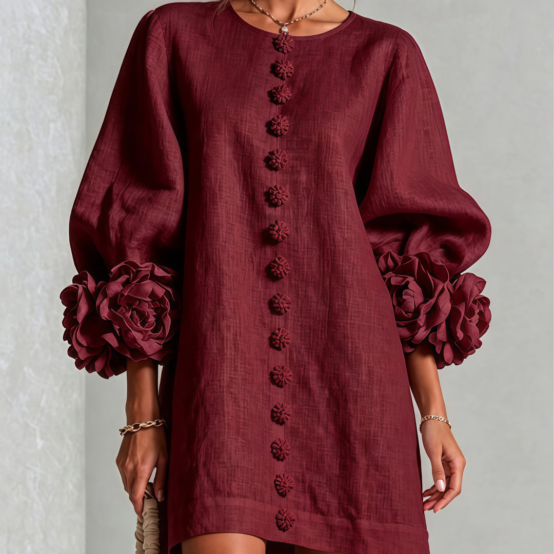 Floral-cuff puff-sleeve mini dress