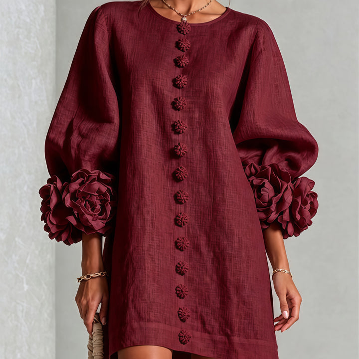 Floral-cuff puff-sleeve mini dress
