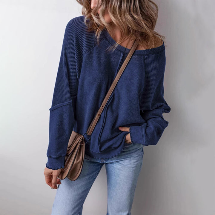 Casual Crew Neck Long Sleeve Reversed Seam Patchwork Loose Pullover Sweatshirt