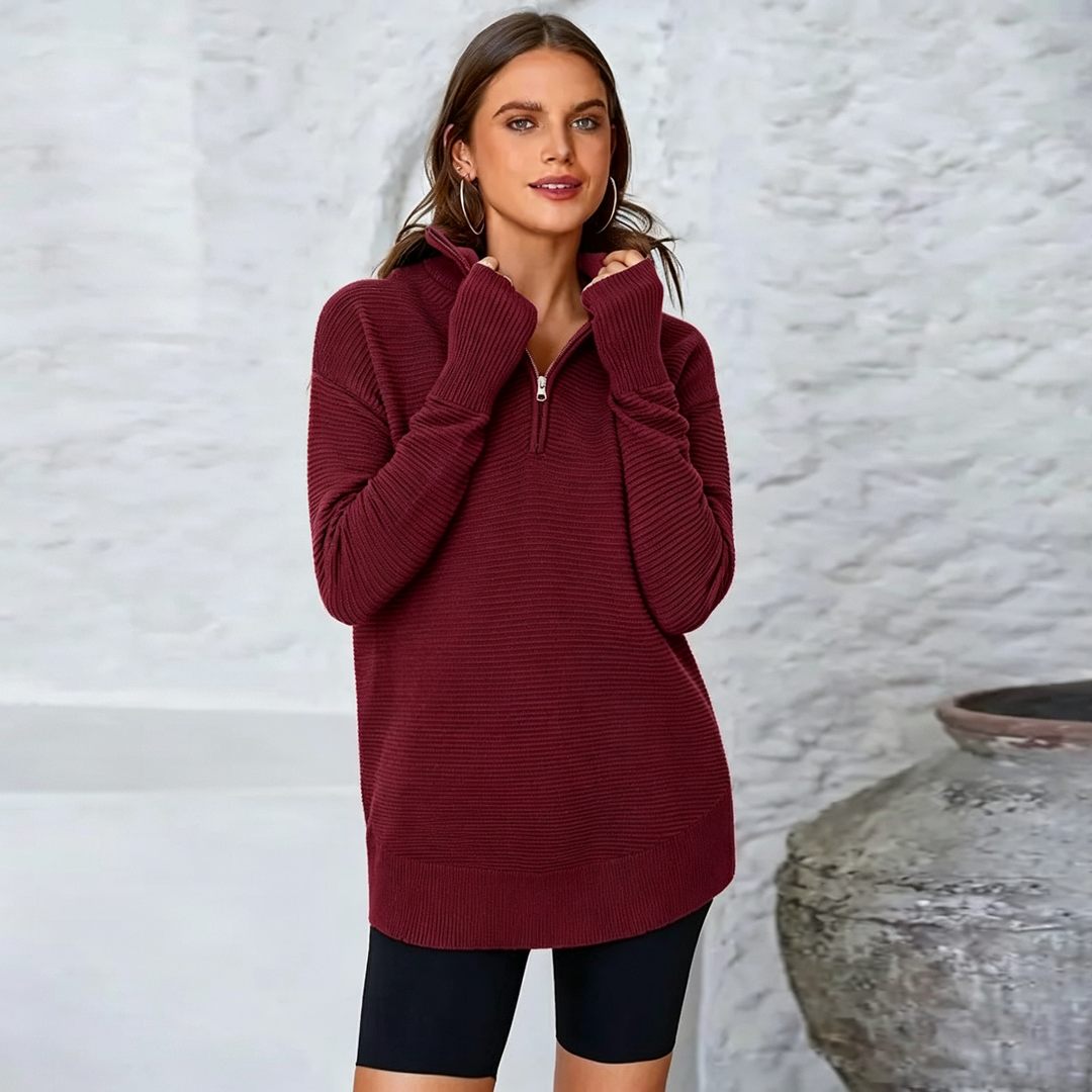 Quarter Zip Collar Knit Sweatshirt