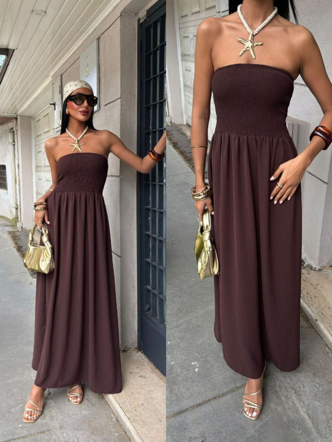 Strapless Linen-Blend Midi Dress | Minimalist Quiet Luxury Sundres