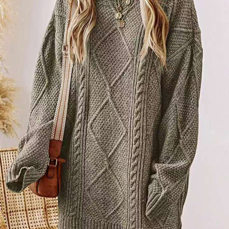 Vintage Cable Knit Casual Sweater Dress