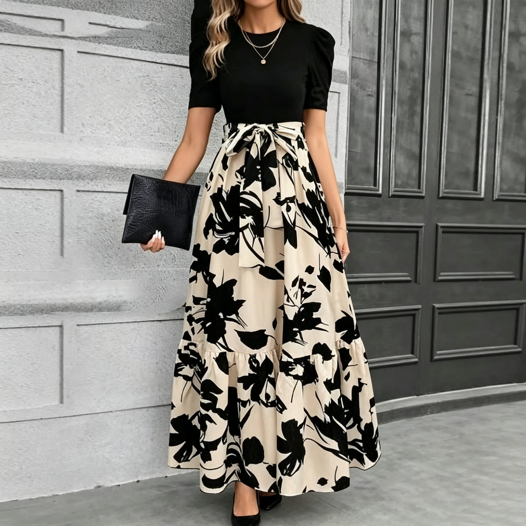 Tie Waist Patchwork Long Maxi Dress