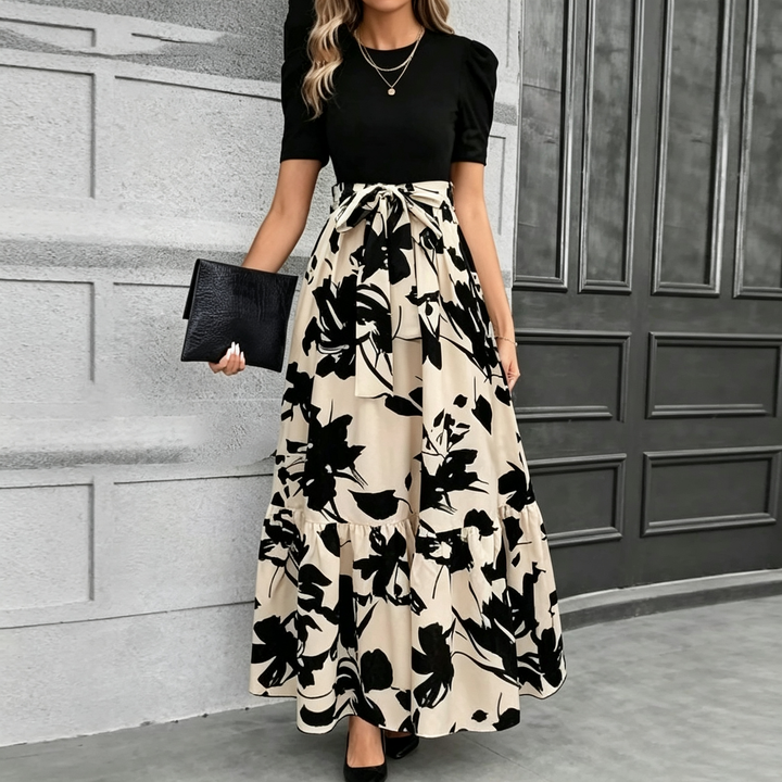 Tie Waist Patchwork Long Maxi Dress