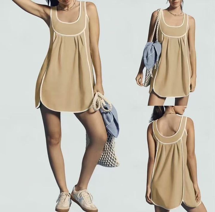 Black Contrast Trim Sleeveless Swing Mini Dress
