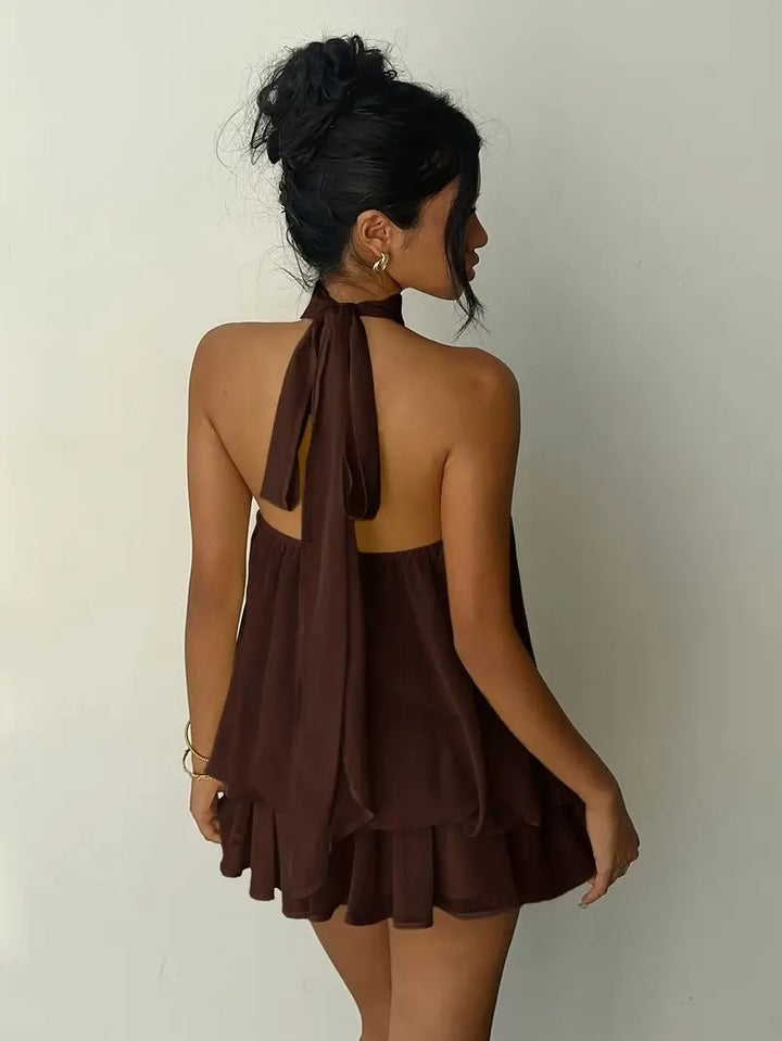 Halter Neck Chiffon Mini Dress
