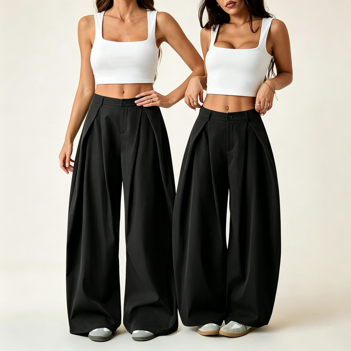 Solid color loose low-waisted wide-leg pants