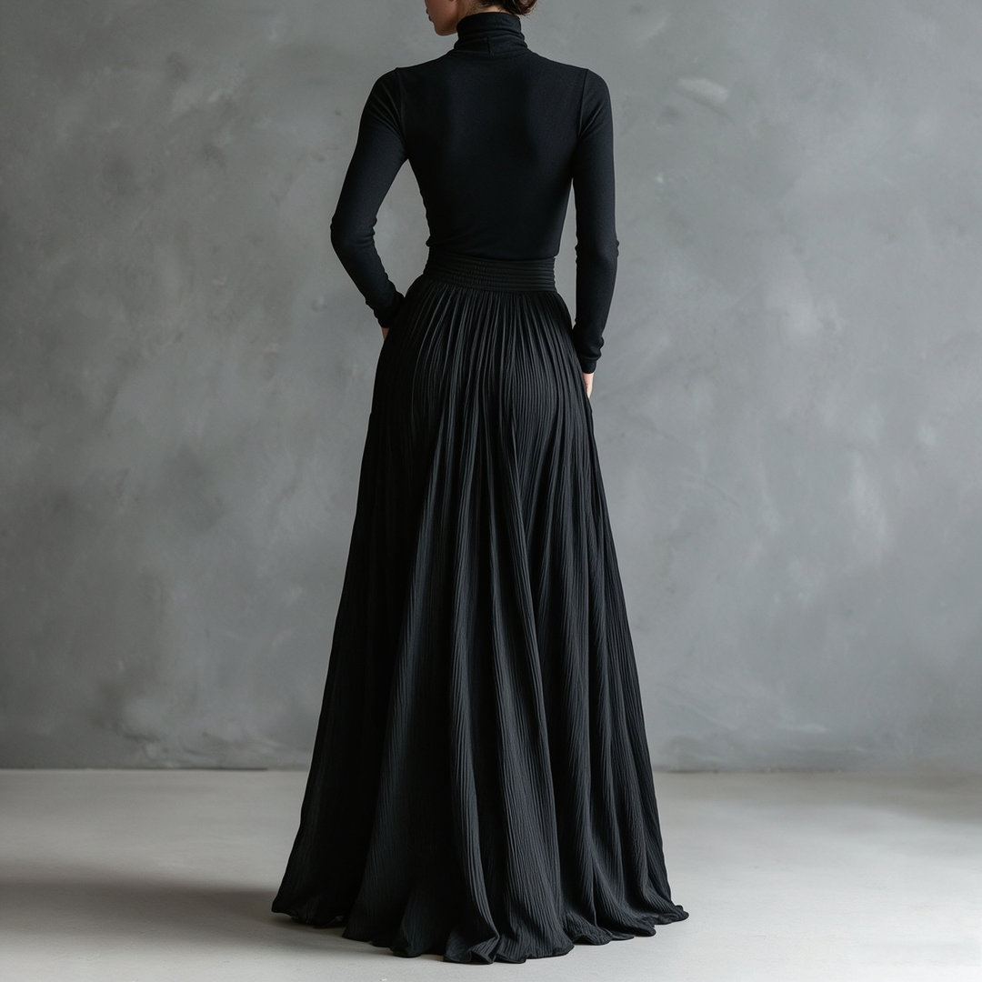 Turtleneck Top &amp; Pleated Maxi Skirt Set