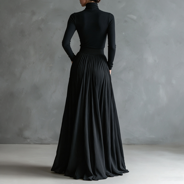 Turtleneck Top &amp; Pleated Maxi Skirt Set