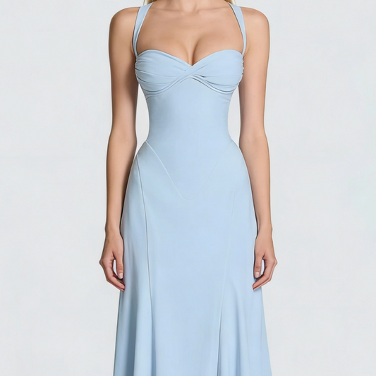 Square Neck Crisscross Open Back A-Line Maxi Dress | Twist Waist Lemon Yellow Evening Gown