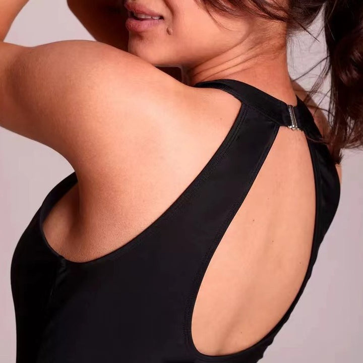 Black Mesh Panel Halter Neck Bodysuit