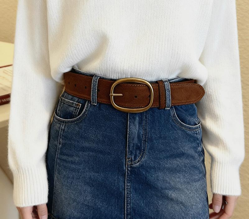 Vintage Suede Belt with Oval Buckle