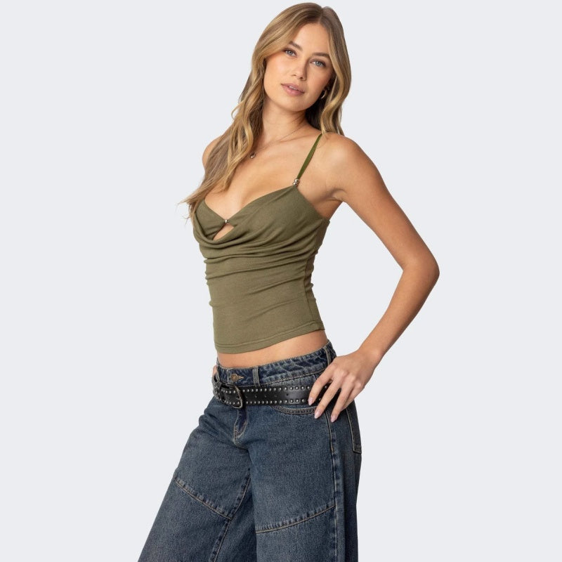 Sexy Draped Spaghetti Strap Crop Tank Top