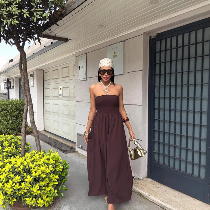 Strapless Linen-Blend Midi Dress | Minimalist Quiet Luxury Sundres