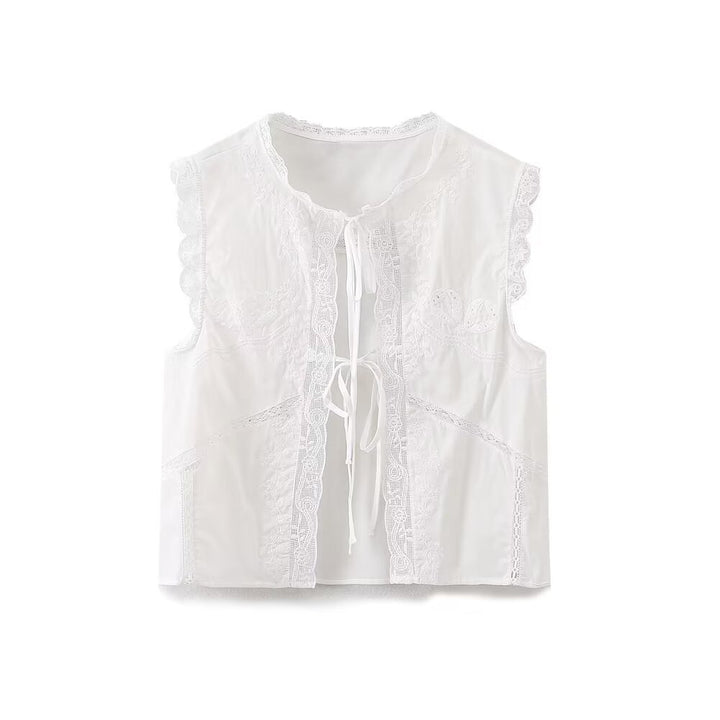 Lace Trim Tie-Front Cropped Vest | Romantic detail. Effortless layering.