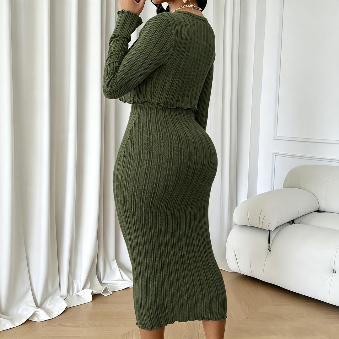 Ribbed textured elegant strapless dress set