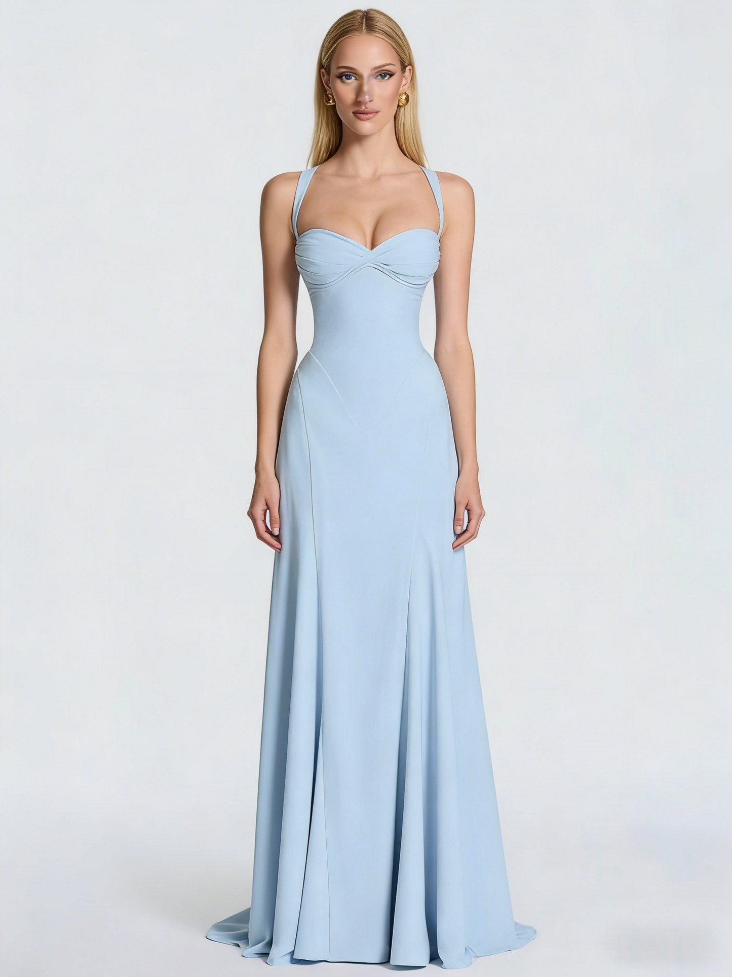 Square Neck Crisscross Open Back A-Line Maxi Dress | Twist Waist Lemon Yellow Evening Gown