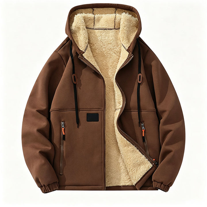 Fleece-lined loose-fitting casual hooded jacket