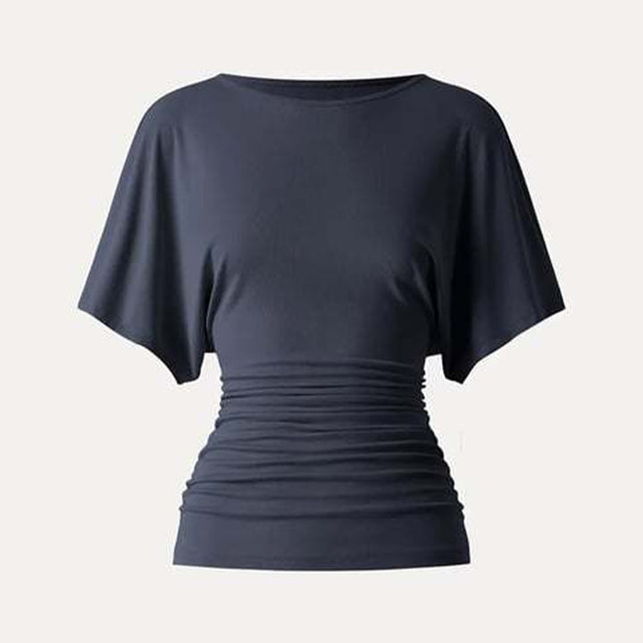 Boat neck batwing sleeve side collar top