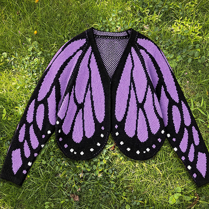 Butterfly-pattern knitted cardigan