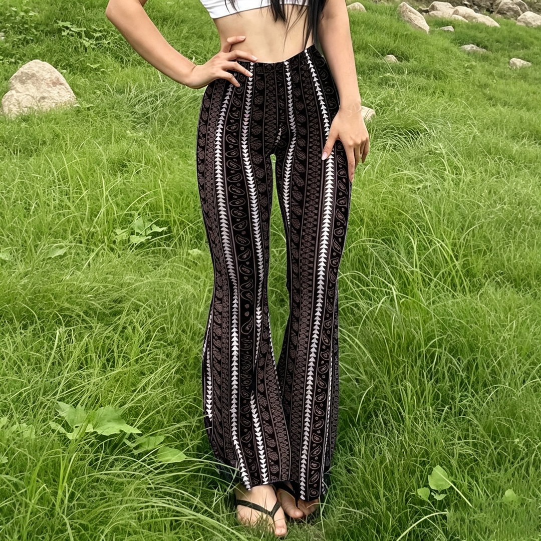 Geometric Print High‑Waist Flare Pants