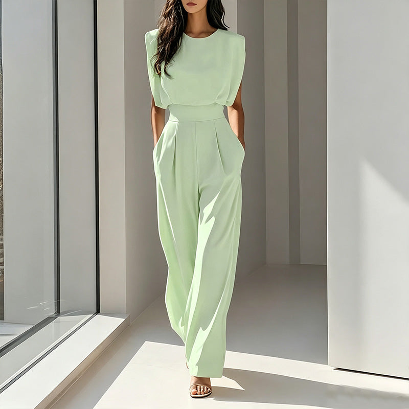 Sleek solid color slim waist jumpsuit