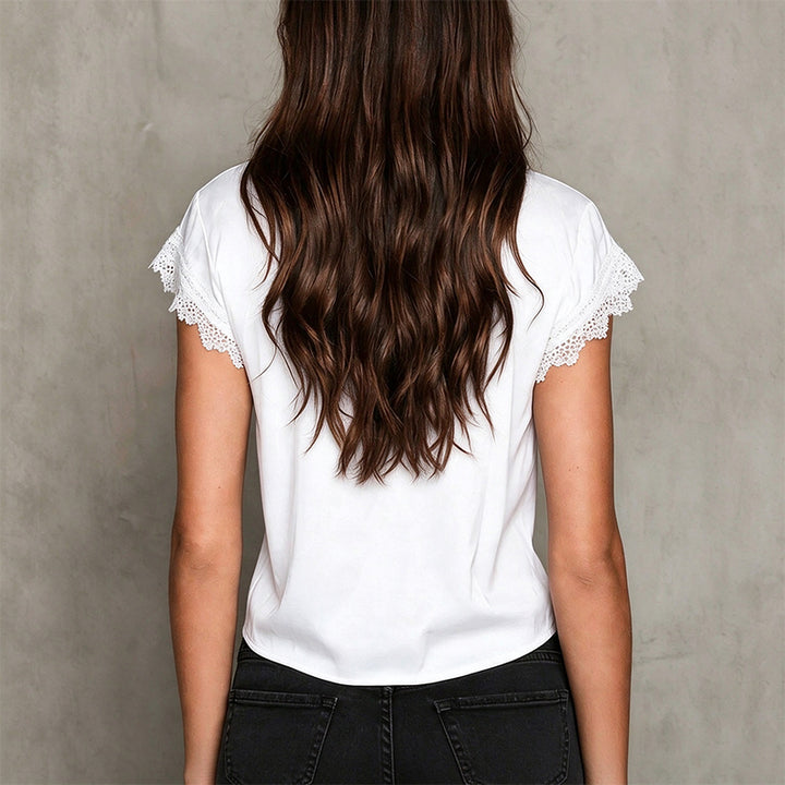 V-neck lace short-sleeved tie-up top