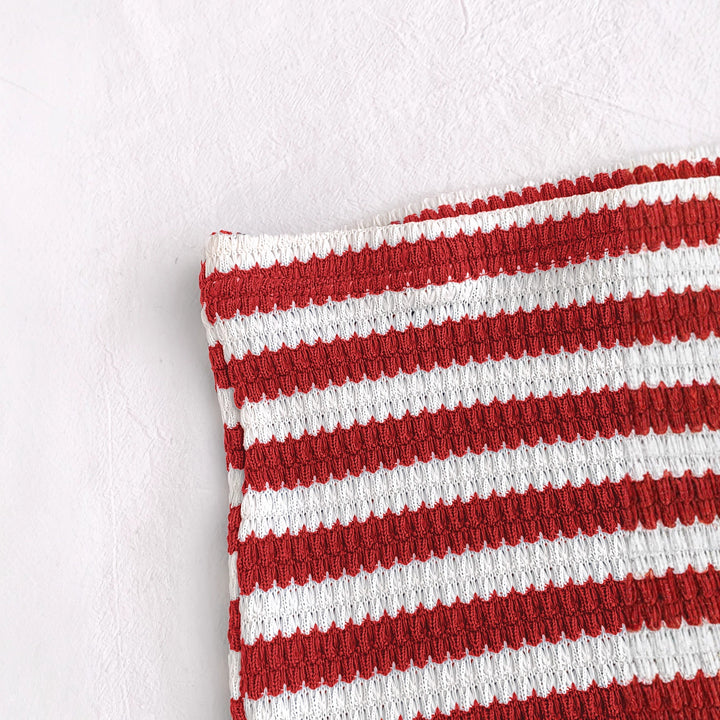 Red &amp;amp; White Striped Knit Off-Shoulder Two-Piece Romper Set