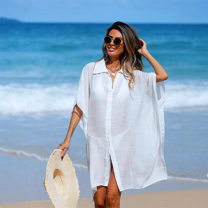 Loose-fitting polo neck cover-up beach dress