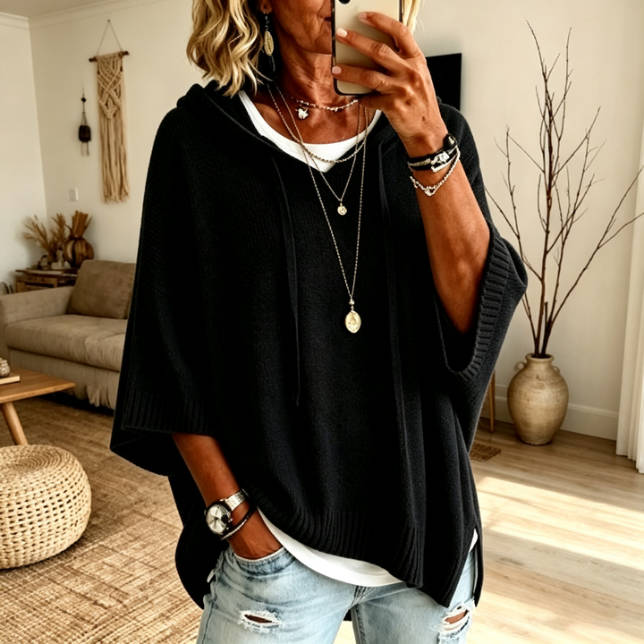 Drop Shoulder Hooded Knit Pullover