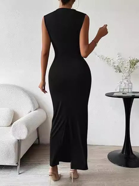 Black Ruched Sleeveless Bodycon Maxi Dress