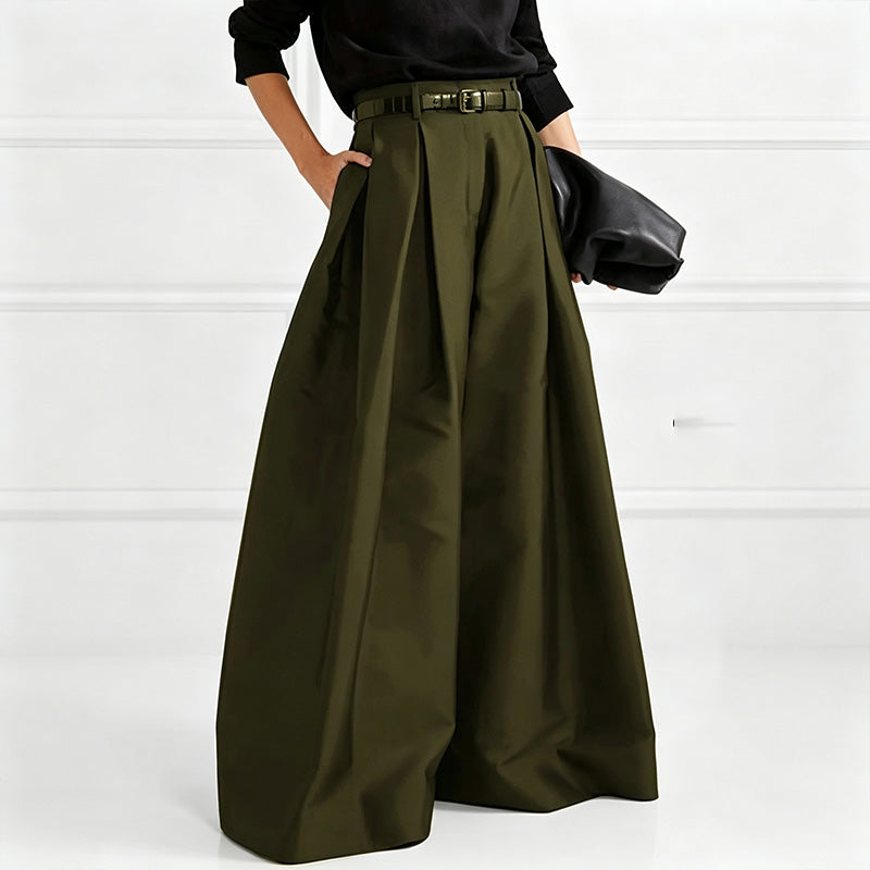 Pleated wide-leg suit trousers