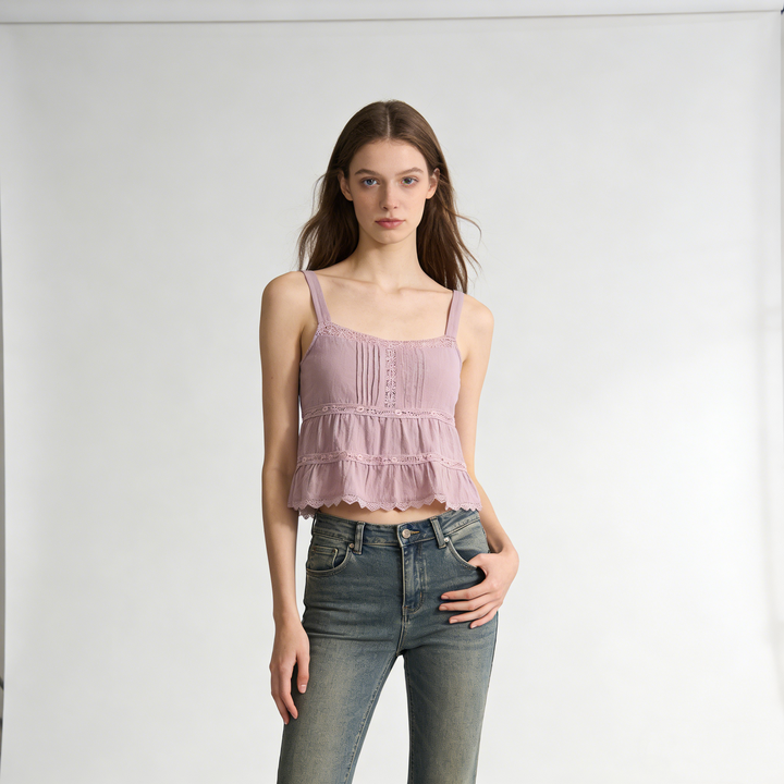 Lace Trim Tiered Cami Top