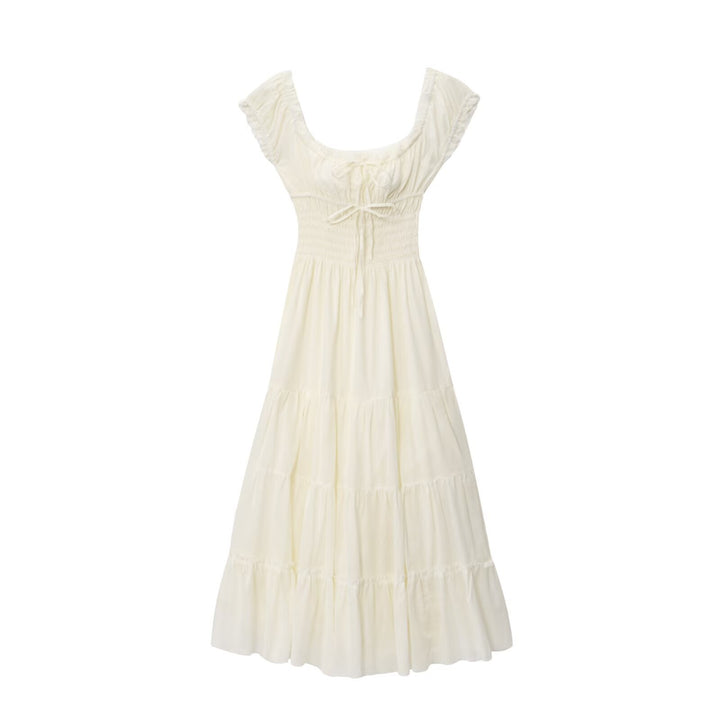 Ruffled Square Neck Tiered Midi Dress.Soft romance. Effortless flow.