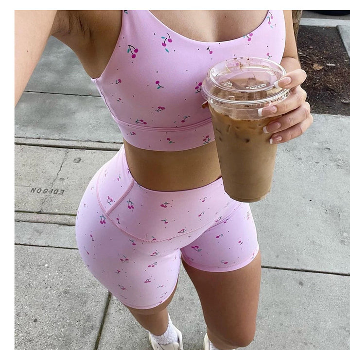 Gingham Print Active 2-Piece Set: Cropped Tank &amp; High-Waisted Biker Shorts