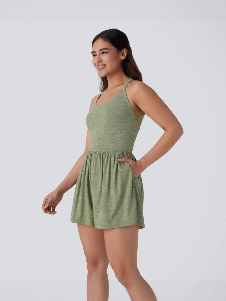 Active Romper, Easy On/Off Sleeveless One-Piece with Built-In Shorts
