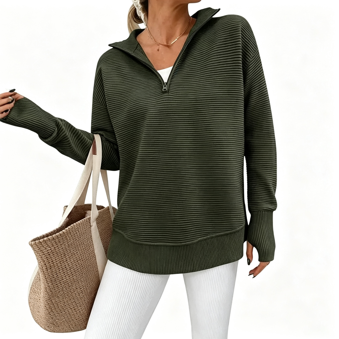 Quarter Zip Collar Knit Sweatshirt