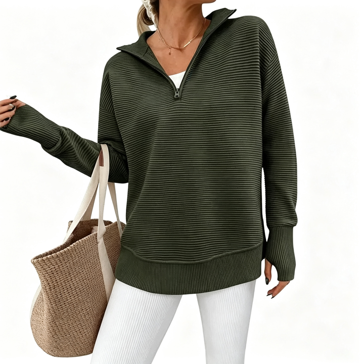 Quarter Zip Collar Knit Sweatshirt