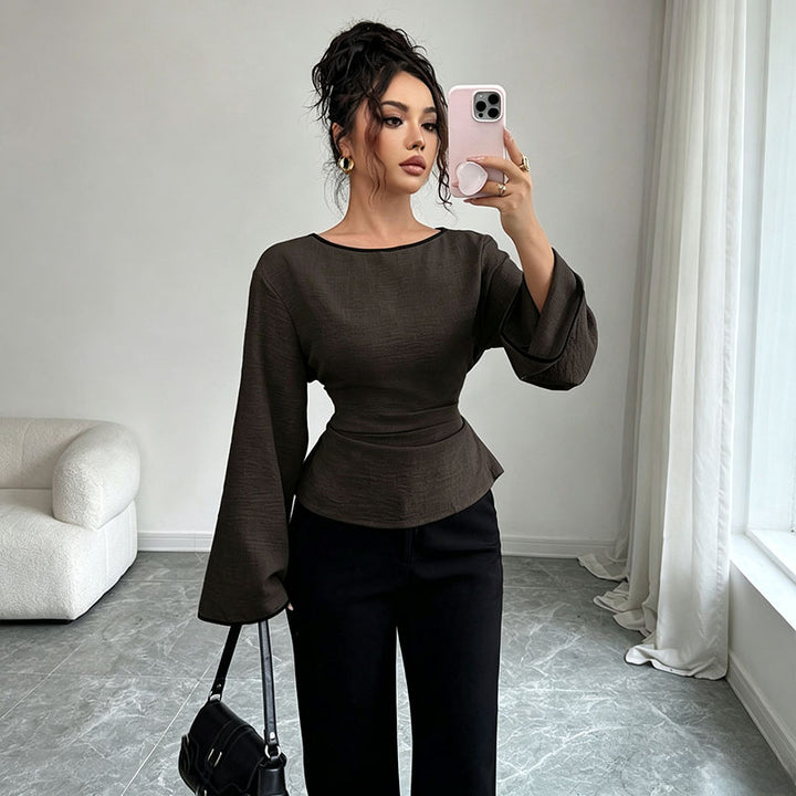 Waist Tie Flared Sleeve Solid Top