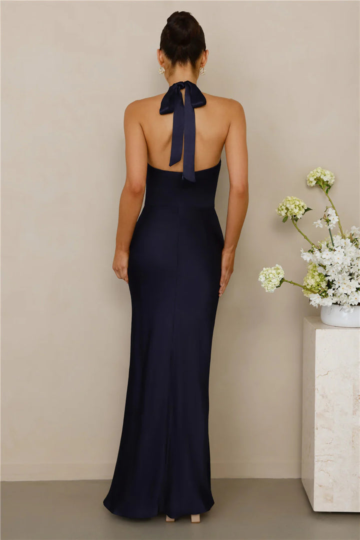 Halter Neck Satin Maxi Dress | Elegant Mermaid Evening Gown