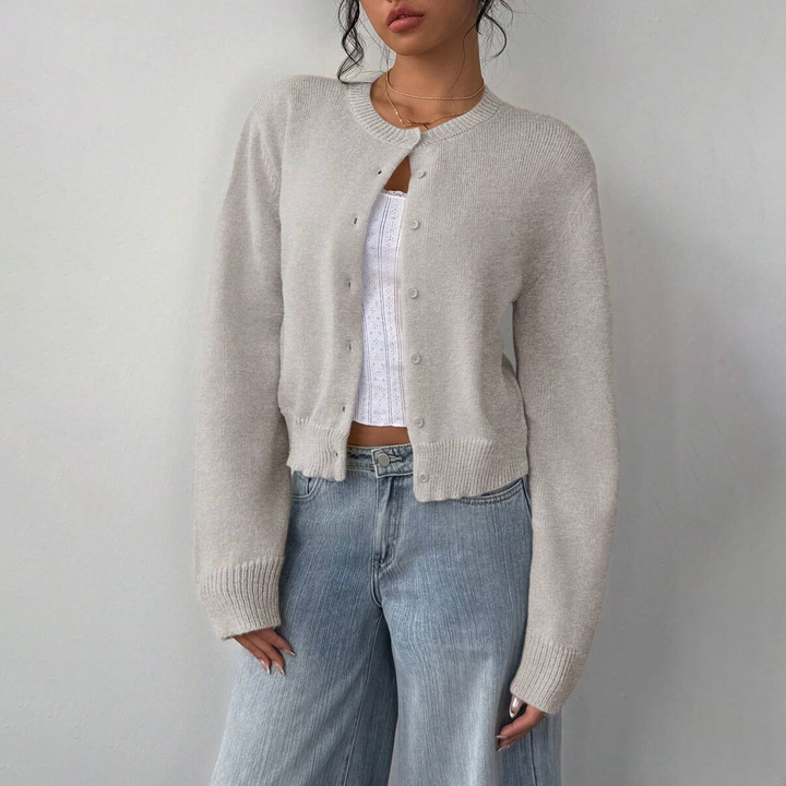 Crew Neck Button Down Knit Cardigan