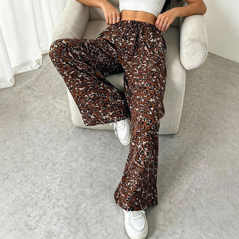 Leopard print wide-leg pants